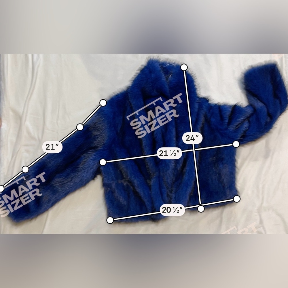 Cobalt Blue Faux Fur Jacket Women Statement Plush Glam Festival Coat Y2K Small - Picture 4 of 5